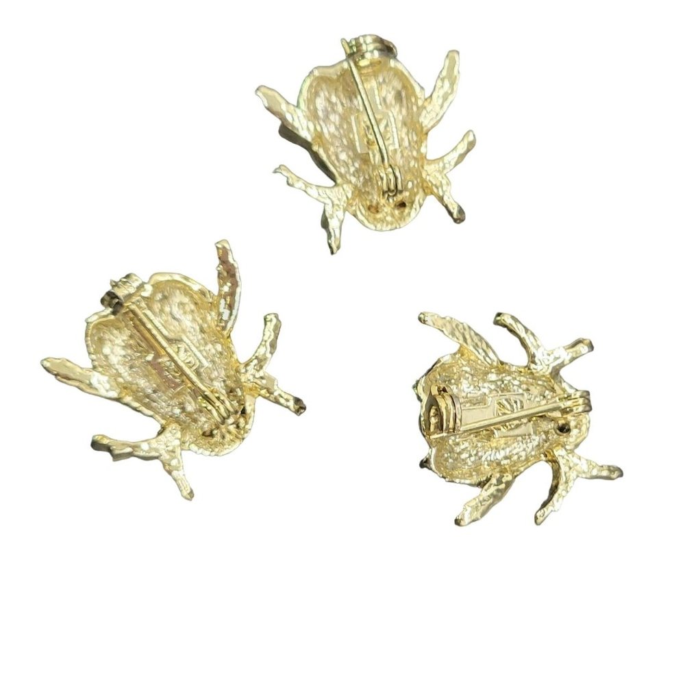 Vintage Glam Bug Beetle Mini Brooch Pins Enamel Rhinestone eyes - Picture 3 of 5